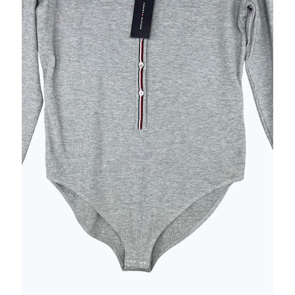 Tommy Hilfiger Womens Grey Long-Sleeve Bodysuit With Striped Button Detail Large - Picture 6 of 13